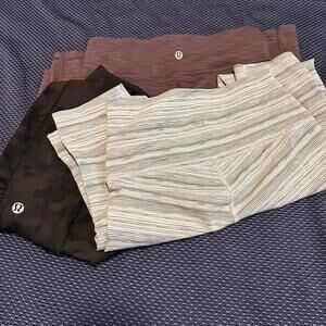 Lot of 3 Lululemon High Rise Heathered Purple Gray Black camo leggings size 4